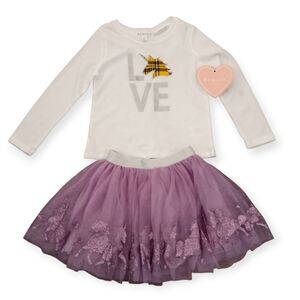 Btween White Long Sleeve Top and Zunie Purple Tulle Skirt Set Sz.3T NWT.